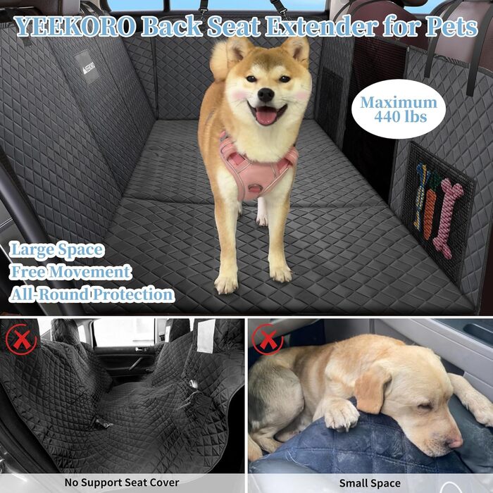 Подовжувач для заднього сидіння автомобіля для собак, міцний чохол для автосидіння для собак, витримує 200 кг, велике жорстке подовження для собак, водонепроникна гамак для собак з сіткою для автомобіля та позашляховиків (Чорний)
