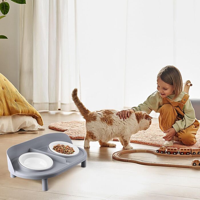 Набір мисок для котів та маленьких собак Bartuke Katzennapf Erhöht: годівниця, миска для їжі та вода (сірий)