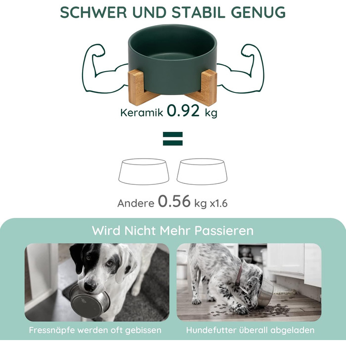 Миска для собак та котів SpunkyJunky з кераміки, 850 мл, зелена