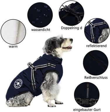 Зимова жилетка для собак, водонепроникний теплий одяг для маленьких собак з D-кільцем (зелений, XL, синій, L)