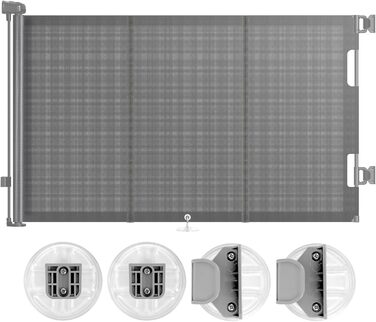 Захист для сходів з замком, висувний захист для дітей та собак, 150 см ширина, 83 см висота, автоматичне блокування (140см, сірий)