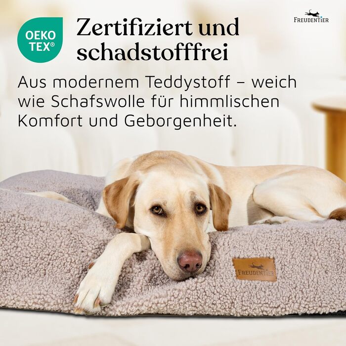 Ортопедична подушка для собак Freudentier - для маленьких, середніх та великих собак, 100x70 см, Greige, з сертифікацією Oeko-Tex, миється, антиковзаюча, лежанка/кошик для собак