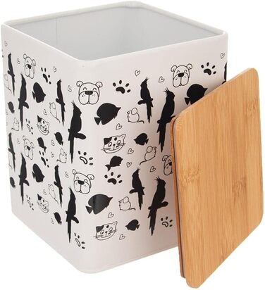 Контейнер для корму Orion Group з бамбуковим кришками - металевий для собак та котів, 14x14x17 см