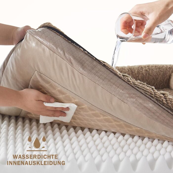 Ортопедичне ліжко для собак FURTIME, середнього та великого розміру, з піною з пам'яті, знімний та миючий кошик для собак, антиковзаючі ліжечка для собак, диван для собак з високим бортиком, 89 x 64 x 18 см (XL(107x81x19cm), Колір: Коричневий)