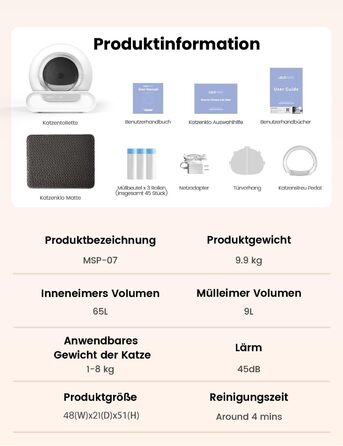 Автоматичний лоток для котів LELO PAWS, 65л, самоочищення, з контролем запаху, керування через APP, електричний, XXL, для кількох котів, білий