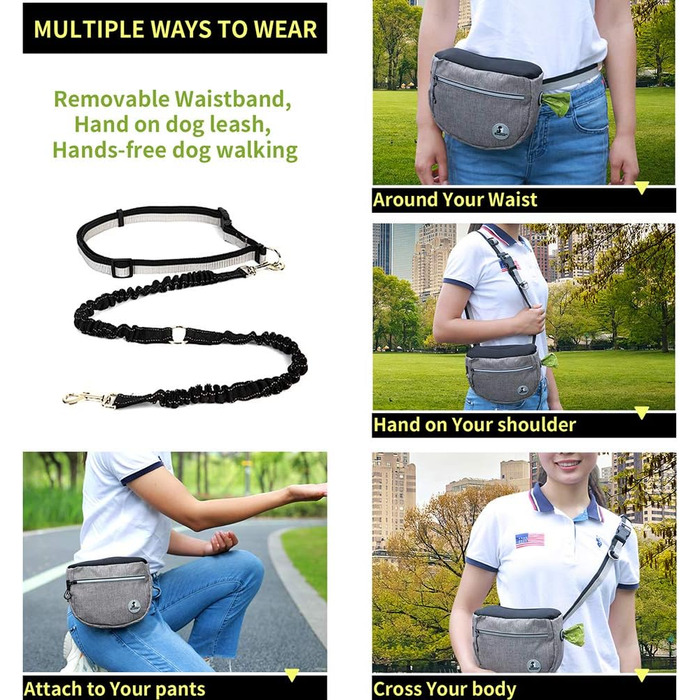 Сумка для ласощів для собак, з інтегрованим мисником, для зручного перенесення іграшок та ласощів, поясна сумка для дресирування, 4 способи носіння (сіра)