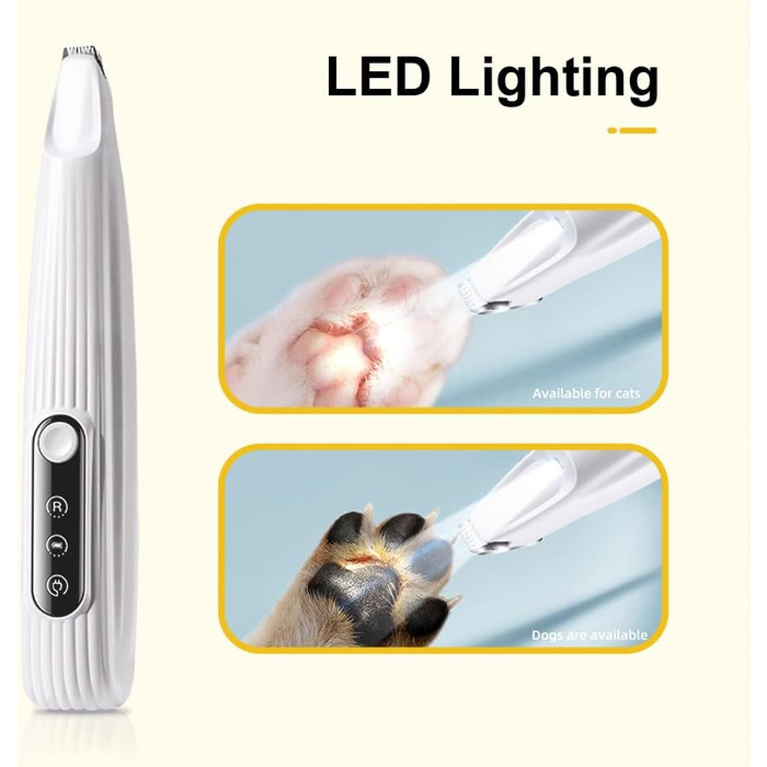 Машинка для стрижки котів та собак, домашніх тварин, біла, з LED-дисплеєм та світлом, для догляду за лапами, очима, вухами, обличчям