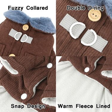 Теплий флісовий куртка для собак породы чихуахуа XL, коричневий, з D-порогом та кишенею