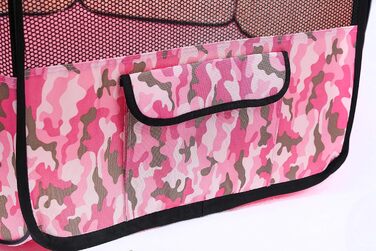 Портативний вольєр для домашніх тварин Pawer, 114x61 см, 8 панелей, рожевий камуфляж, 600D Oxford, для котів/собак/цуценят