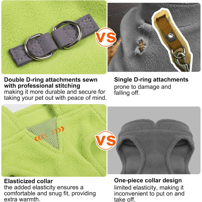 Тепла флісова жилетка-пуловер для собак, зимова куртка з кільцем для повідка, для маленьких та середніх собак XS, S, M, зелена