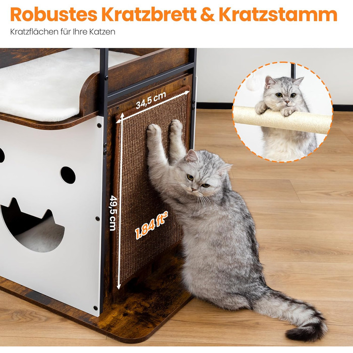 Комплекс для котів Kratzbaum XL 170 см: Дряпка-стовпчик, будиночок, платформа, гамак - Сірий котячий дерево для великих котів