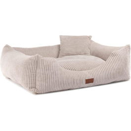 Ліжко для собак Oaza з бортиками, м'яке, текстильне, прямокутне (80x70 см), колір бежевий