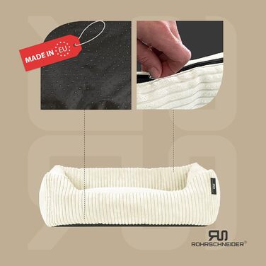 Ліжко для собак Рохрснайдер | для маленьких собак | з подушкою з корду | знімний чохол | з мискою для корму (55 x 42 см, ванільний)