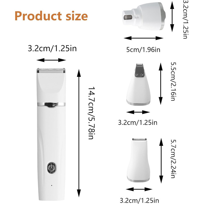 Набір для стрижки кігтів котів та собак Focenat 4 в 1: тихий триммер, електрична машинка для грумінгу тіла, очей та вух