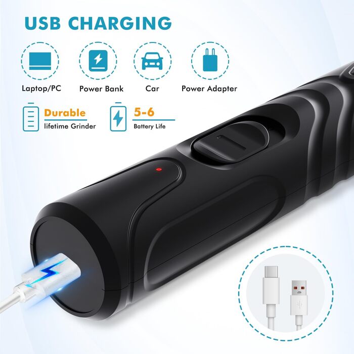 Шліфувальник кігтів для собак ETENTOUS: професійний, тихий, з 3 насадками, для собак великих, середніх та маленьких порід (сірий)