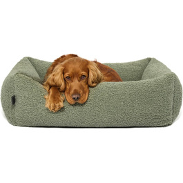 PAW WOW Sven: Ортопедичне ліжко для собак | З м'якої тканини-тедді | Для маленьких, середніх та великих собак (Оливковий, 80x60 см)