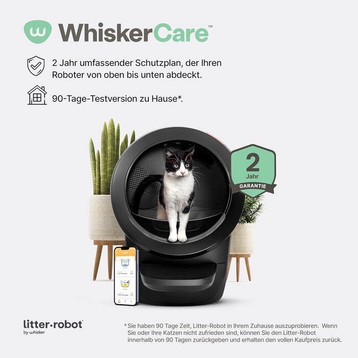 Автоматичний туалет для котів Litter-Robot 4 Whisker, чорний, самочищення, зменшує запахи, для будь-якого грудкуватого наповнювача