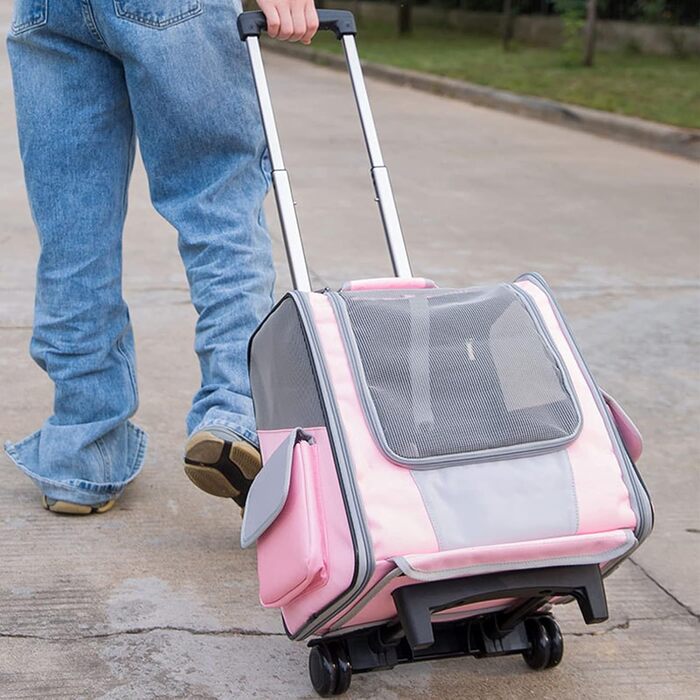 Транспортна сумка на колесах для собак та котів, сумка-переноска з віконцем, рожева, 35x29x37 см