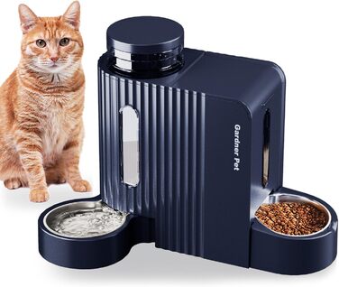 Автоматична годівниця та поїлка Gardner Pet для котів і собак, 2 миски, гравітаційний дозатор корму та води, без електрики, BPA Free, з нержавіючої сталі, 2×3л, синя