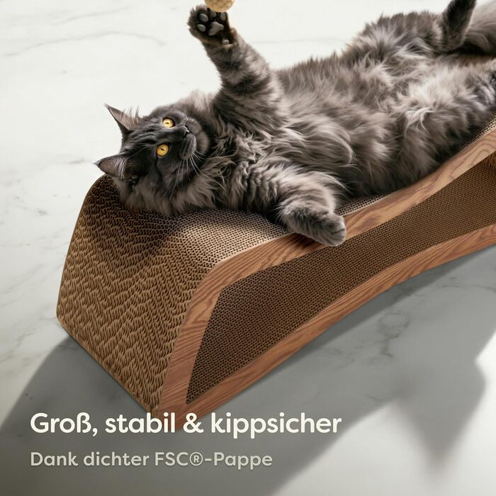 Кігтеточка для котів 3 в 1 XXL, 75 см – Міцна картонна поверхня для догляду за кігтями – До 2 років використання – Економія місця – Захист диванів та меблів (Mountain) (Коричнева)