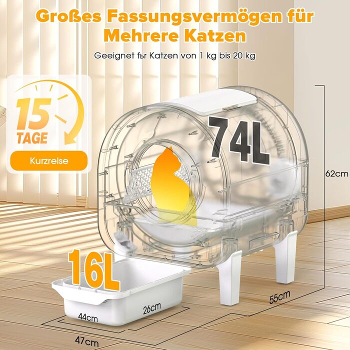 Автоматичний лоток для котів з камерою, 90л, самоочисний, для кількох котів, без запаху, з датчиками, керування через додаток, захист від защемлення