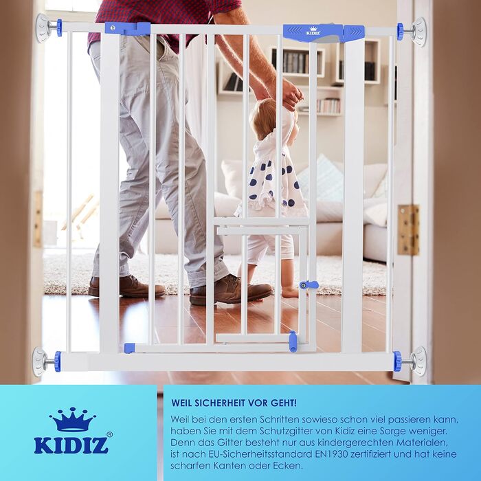 Захисне ворота KIDIZ® для дітей, собак та котів | Без свердління, розширюване, поворотне | Розмір: 74-87 см, блакитне