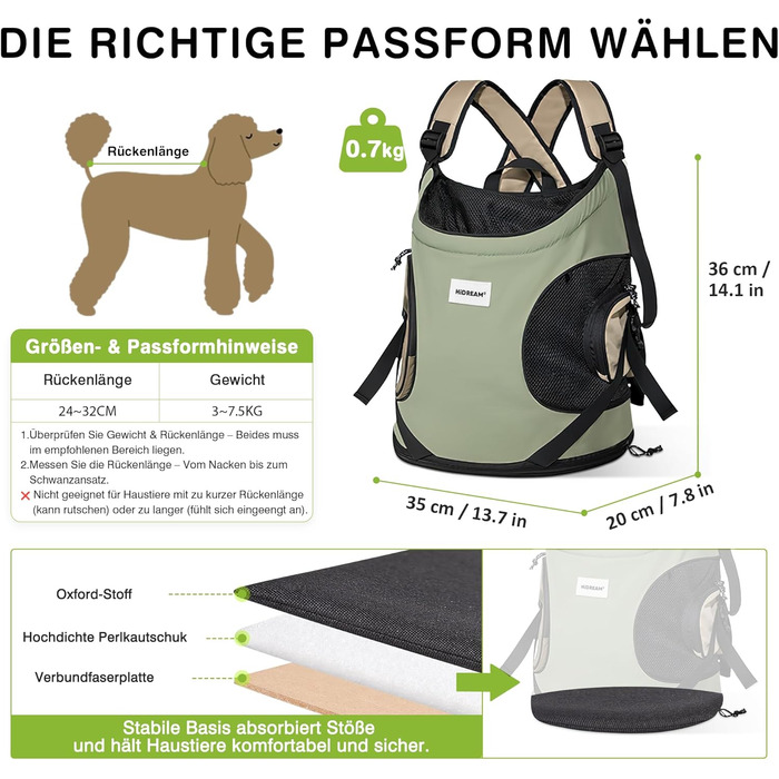 Рюкзак-переноска для собак та котів ALLSOPETS, зручний та дихаючий, з інтегрованим ремінцем безпеки, для подорожей та прогулянок (Оливковий)