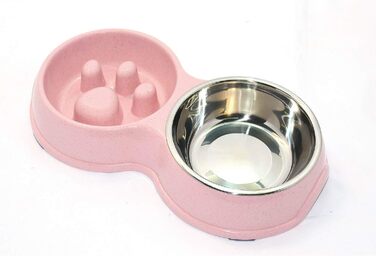 Миска для собак Frenchie Fress, нержавіюча сталь, інтерактивна, для повільного годування, екологічна, білий (рожевий)