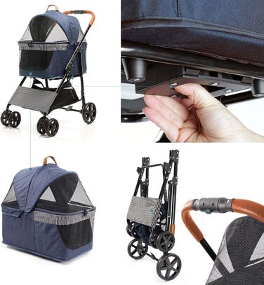 Візок для собак Fudajo 2в1, складаний, з переносною сумкою для тварин, для собак та котів (блакитний, до 20 кг)