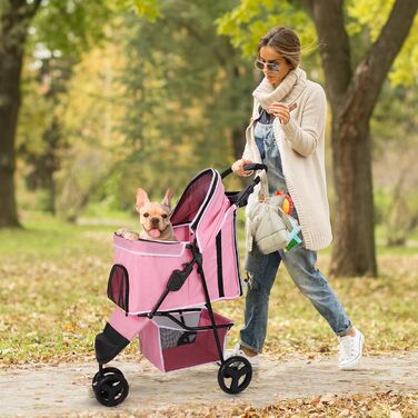 Візок для собак Wedyvko, 15 кг, рожевий, легкий, компактний, з аксесуарами, EVA-колеса
