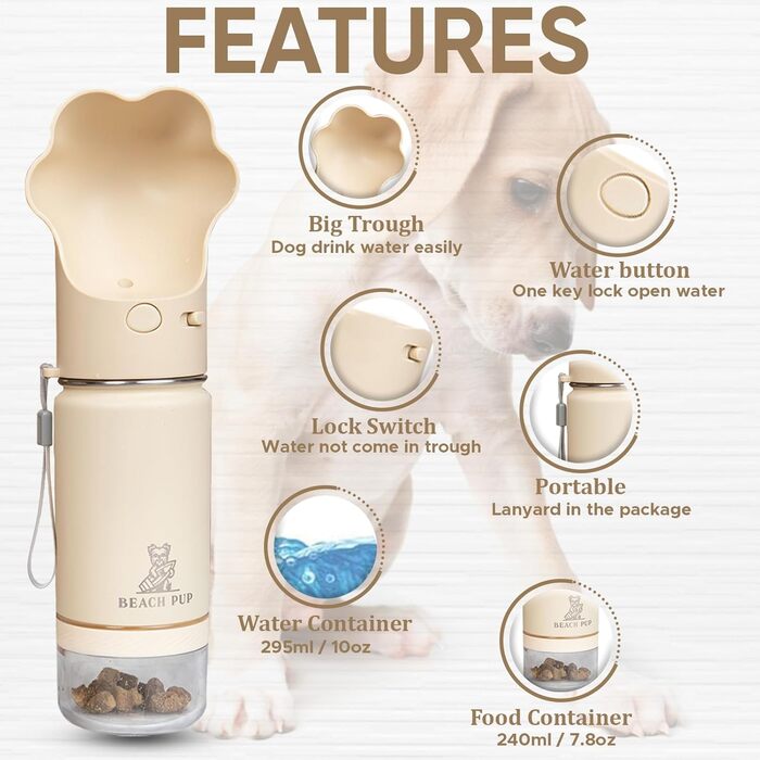 Портативна пляшка для води та корму для собак Beach Pup, 284 мл, нержавіюча сталь