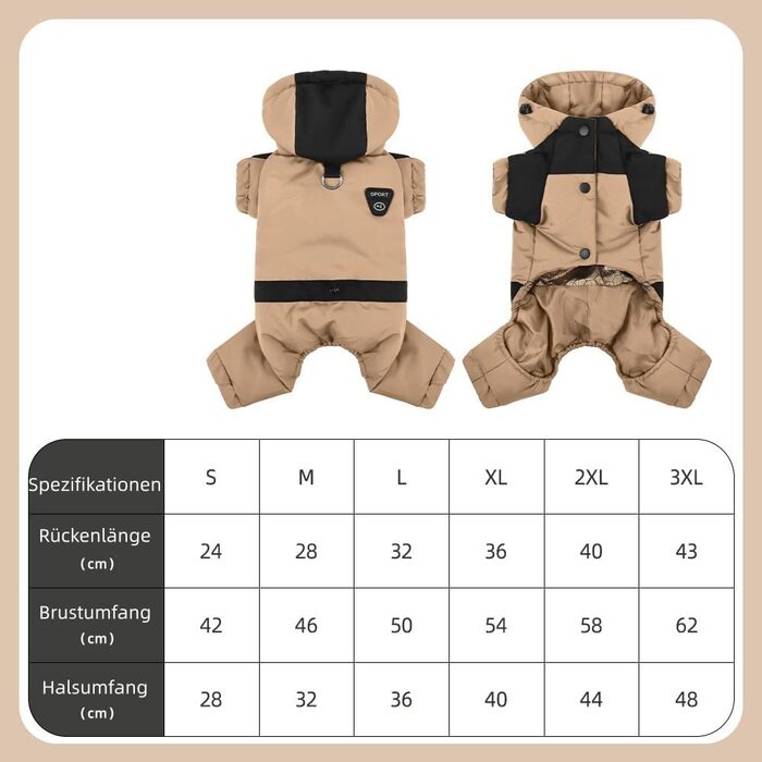 Зимовий пуховик для собак, бавовняна куртка з D-подібним кільцем, матеріал графен, водонепроникний. Ідеально підходить для зимових прогулянок, походів та ігор у снігу з вашим собакою (Roa). Roa (S, Хакі)