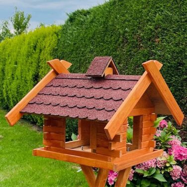 DARLUX прямокутна годівниця для птахів XL, дерев'яна, червоно-коричнева, без стійки, для вулиці, стійка до погодних умов