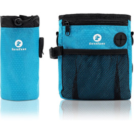 Сумка для корму для собак 2-в-1 з пляшкою води та диспенсером для пакетів, чорно-зелена/блакитна