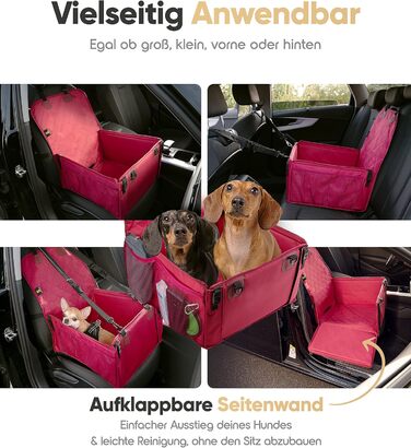 Автокрісло для собак HELDENWERK Extra Stabiler - надійне, водонепроникне, з 5 ременями, для заднього та переднього сидіння (Червоний, Стандартний розмір)