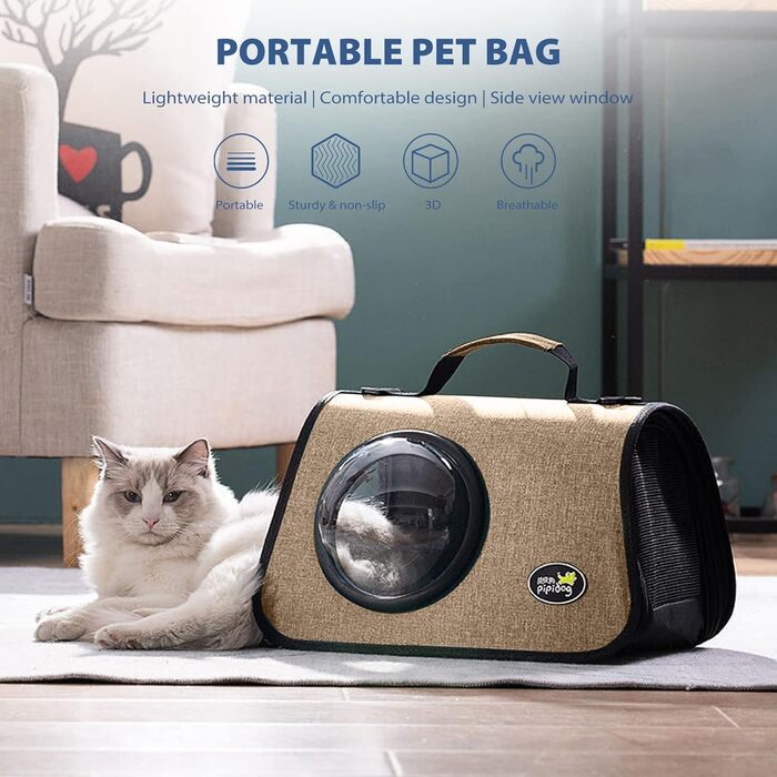 Транспортна сумка для кота/собаки PETCUTE, 41 x 25 x 27 см, складана, з вентиляційними отворами, підходить для середніх котів та маленьких собак, схвалена авіакомпаніями, темно-зелений (кавовий)