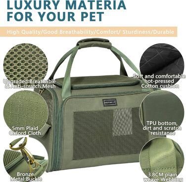 Транспортна переноска для котів та собак Petsfit, складна сумка-переноска, 47L x 30B x 30H см, оливковий колір