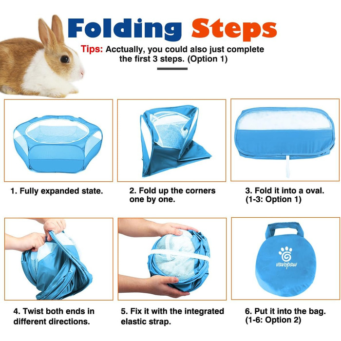 Клітка-манеж для дрібних тварин VavoPaw, 190T поліестер, дихаюча сітка, блискавка, вологостійка, для кошенят, цуценят, кроликів, хом'яків (Темно-синій)