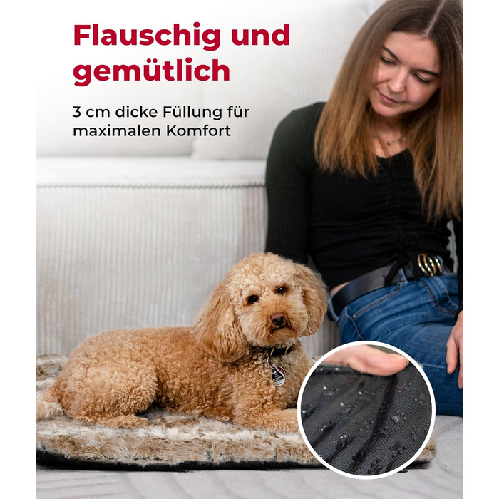 Ексклюзивне лежанка-ковдра для собак HS-Hundebett, м'яка, з наповнювачем, антиковзна, прана, 65x95 см, беж, вироблено в Німеччині