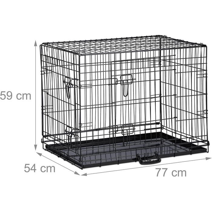 Клітка для собак Relaxdays: для дому та автомобіля, HBT 87x122x80 см, сталева, чорна, з ручкою та двома дверцятами (розміри внутрішні: 54x77x59 см)