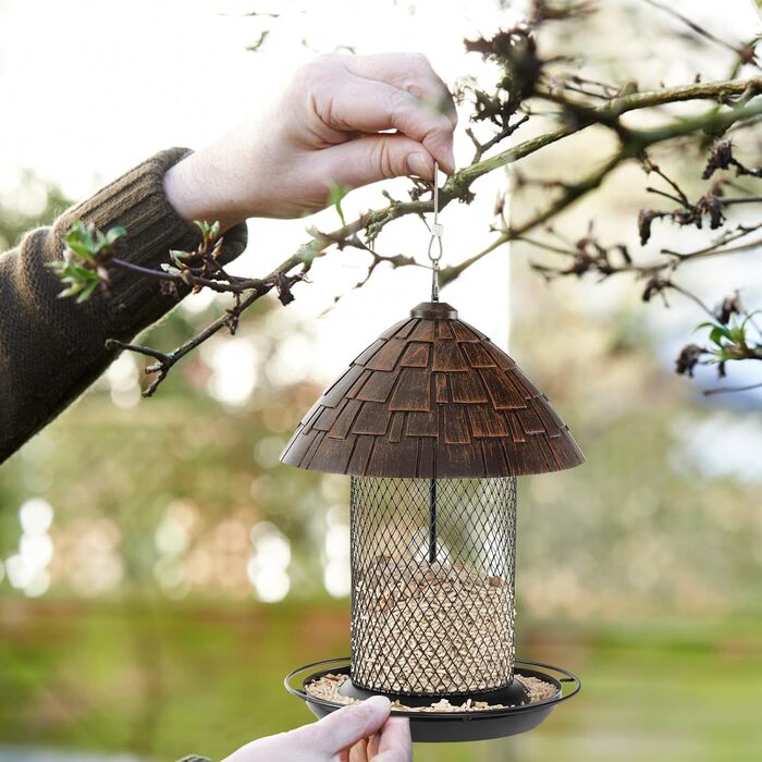 Годівниця для птахів Costway з металу, підвісна, вологостійка, для саду та балкону, коричнева