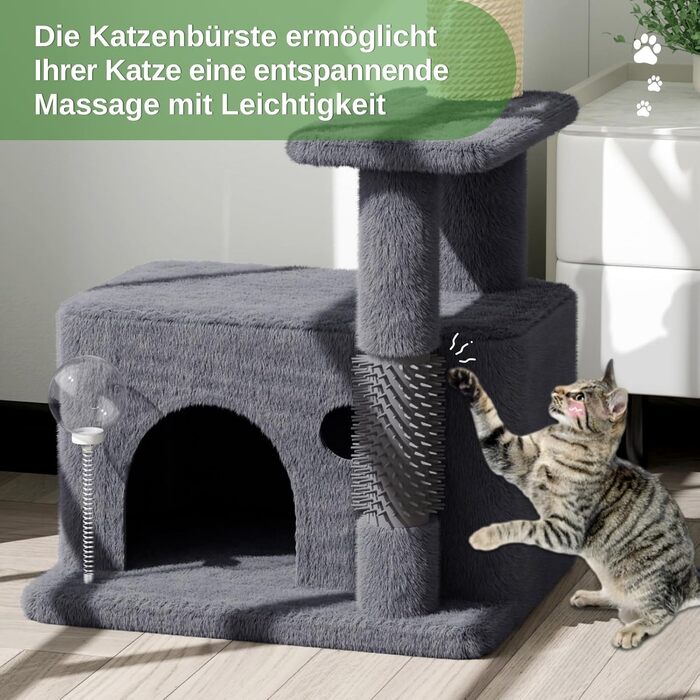 Котячий комплекс Kratzbaum 90 см: кігтеточка, будиночок та іграшки (темно-сірий)