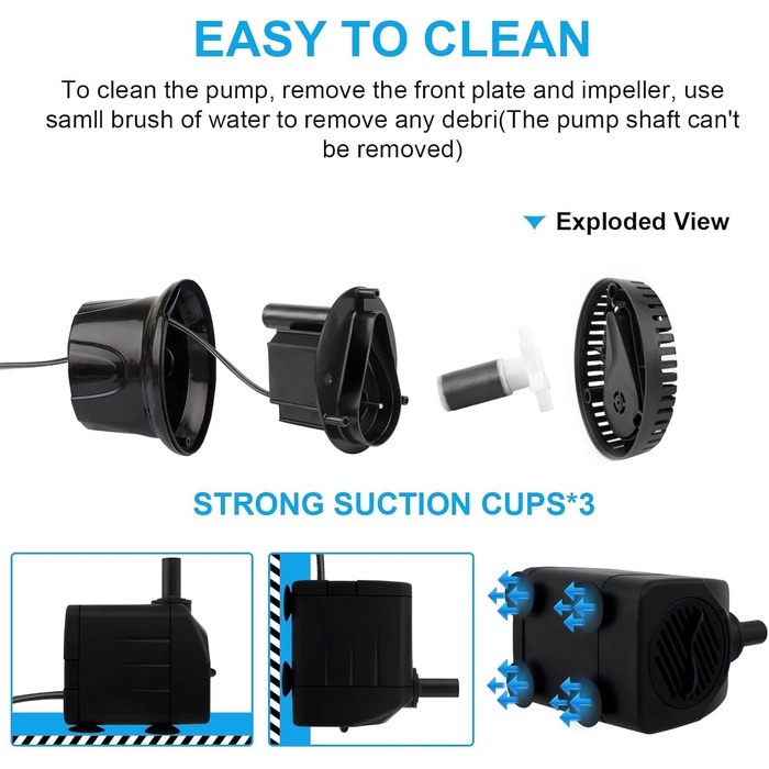 Погружний насос для ставка, фонтану, акваріума Wasserpumpe 1800 л/год, 3 насадки (13/16/19 мм), кабель 1.9м, 10Вт