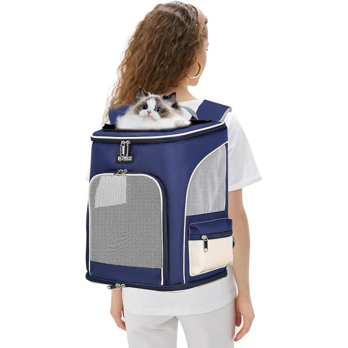 PETCUTE Рюкзак для собак і котів, дихаючий, з висувною підстилкою, прозоре вікно, складний, з запобіжним тросом, для подорожей, Малахіт-зелений + Білий (Блакитний + Білий)