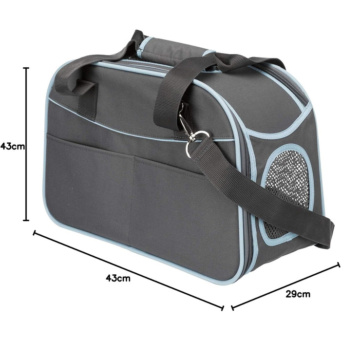 Тріксі Сумка для собак Альїсон - містка, з кріпленням для тележки, верхнє відкривання, ремінь на плече, вбудований поводок, м'яка підкладка, 20 x 29 x 43 см, до 8 кг, сіро-блакитна, 28856