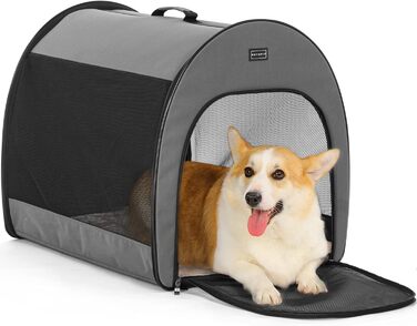 Складана переносна дихаюча сумка-бокс для собак Petsfit M, сіра, із вигнутим дизайном, антивідкривною блискавкою та плюшевою подушкою, для дому