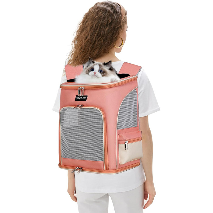 PETCUTE Рюкзак для собак і котів, дихаючий, з виймальною підстилкою, прозоре вікно, складний, з безпечною лінією, для подорожей, Малахітовий+Білий (Рожевий)
