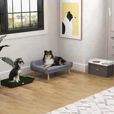 Диван для собак PawHut з м'яким подушкою, лежанка для тварин з дерев'яним каркасом, знімний та пральний чохол, для середніх та великих собак (сірий)