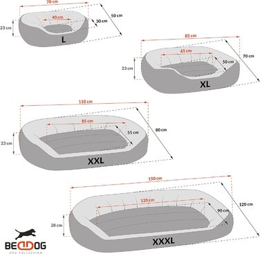 BedDog® Hundebett Sunny: велике овально-кругле лежанка для собак з Cordura, XXXL, RED-WINE (червоний), 150 x 120 x 23 см