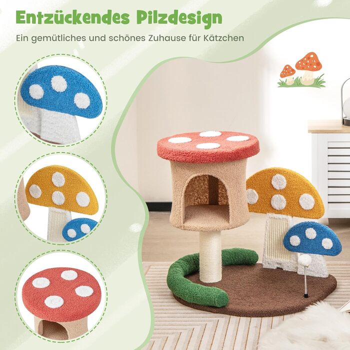 Дерев'яний кігтечка для котів Costway з печереєю та ігровим м'ячиком, 60x49x59 см